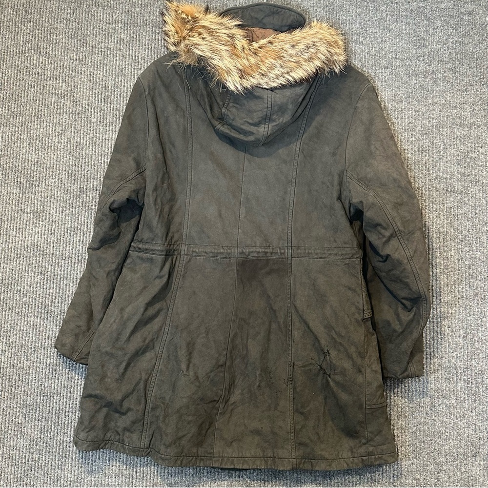 Lone Pine Leather Duffle Coat Women's M Coyote Fur Hood Toggle USA Made Vintage - Picture 3 of 13
